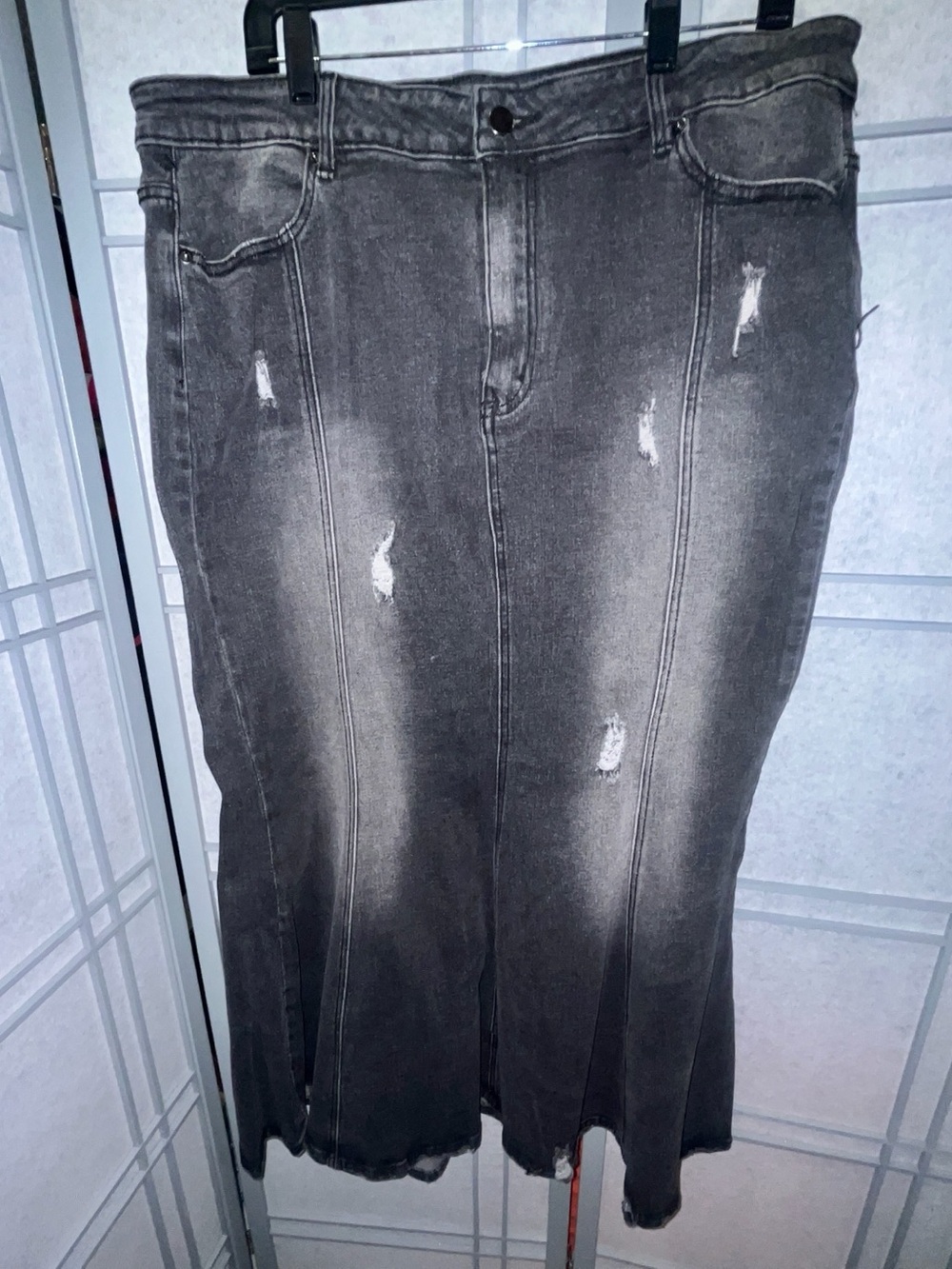 Woman’s Distressed Black Denim Jeans Skirt